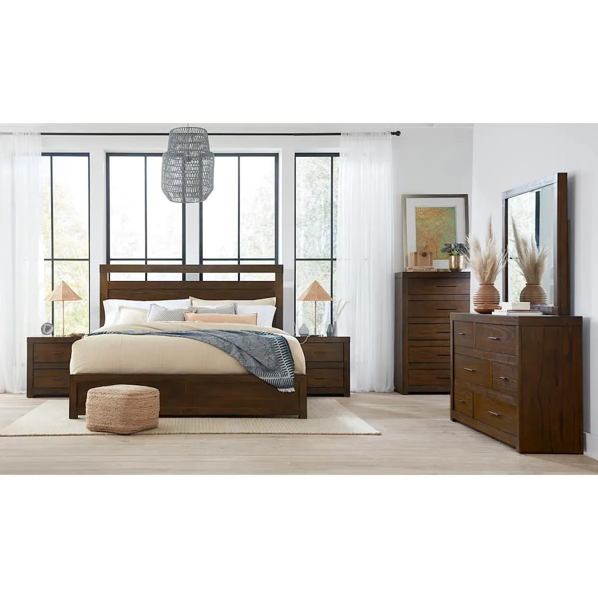 Modern Loft Queen Panel Bed - Brownstone