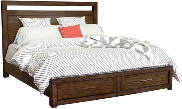 Modern Loft Queen Panel Bed with Storage Footboard - Brownstone
