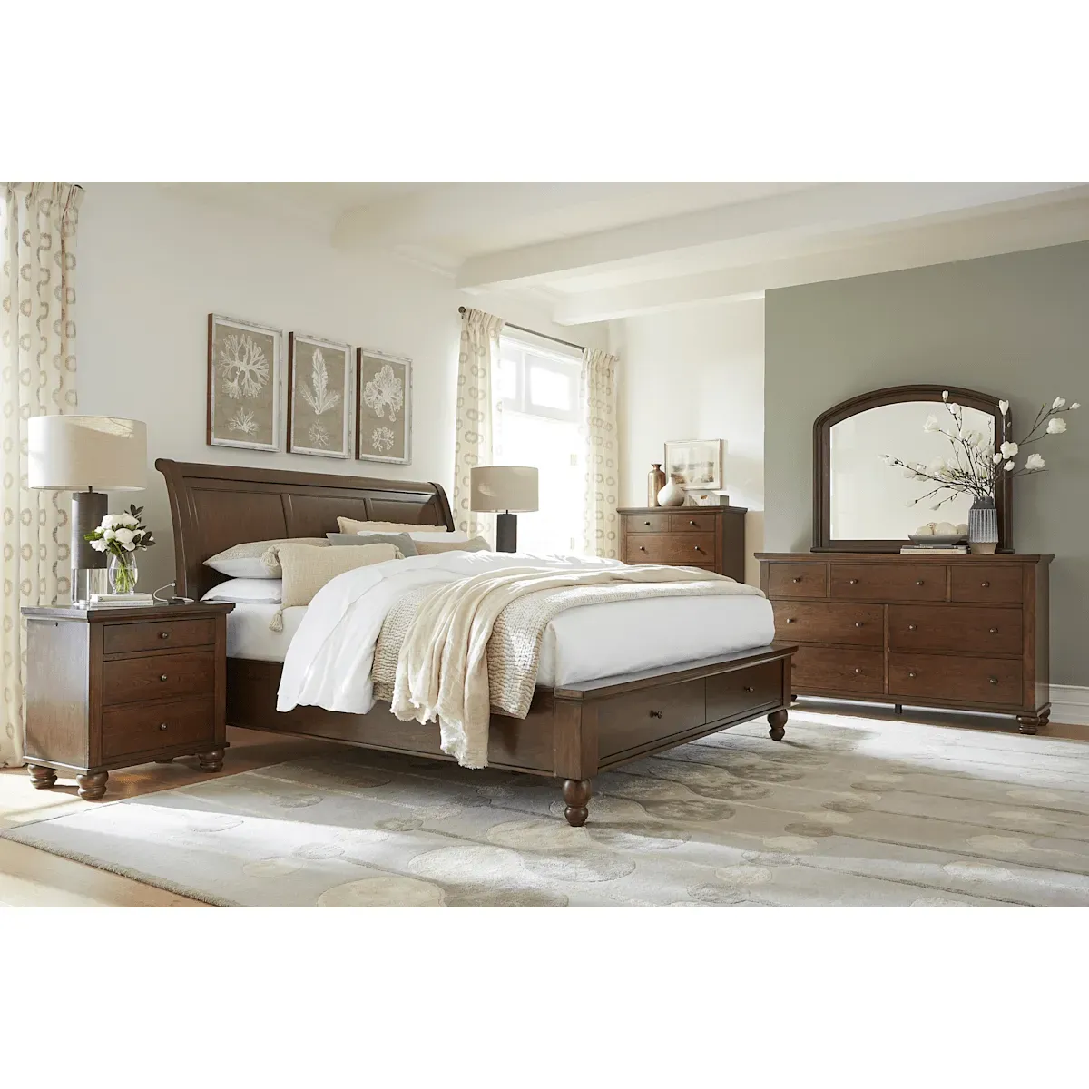 Cambridge Queen Sleigh Storage Bed - Classic Cherry