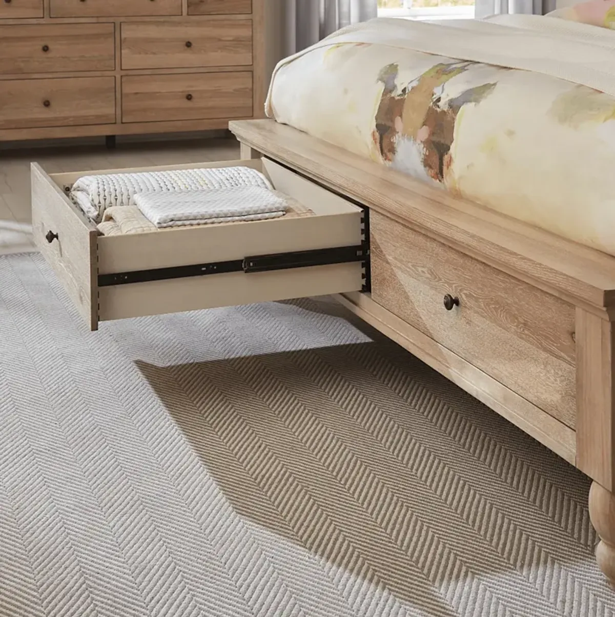 Cambridge Queen Panel Storage Bed - Khaki