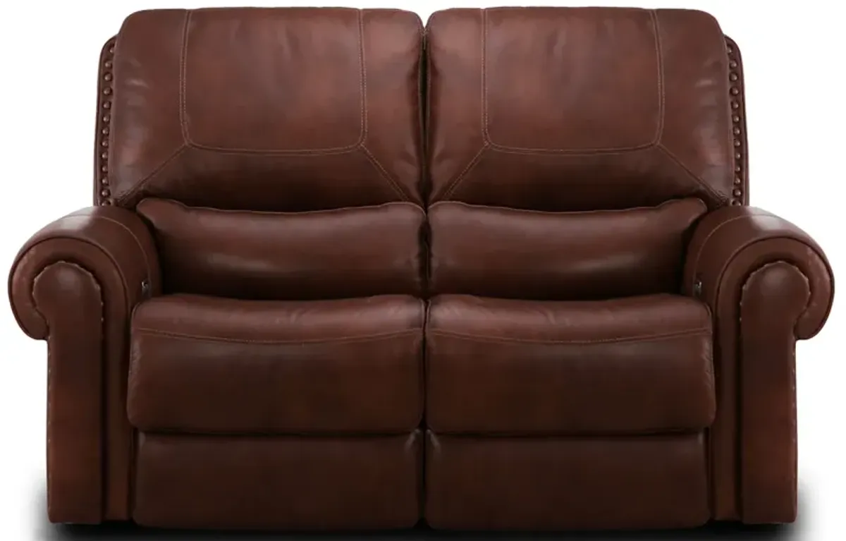 St. James Leather Power Reclining Loveseat - TOBACCO