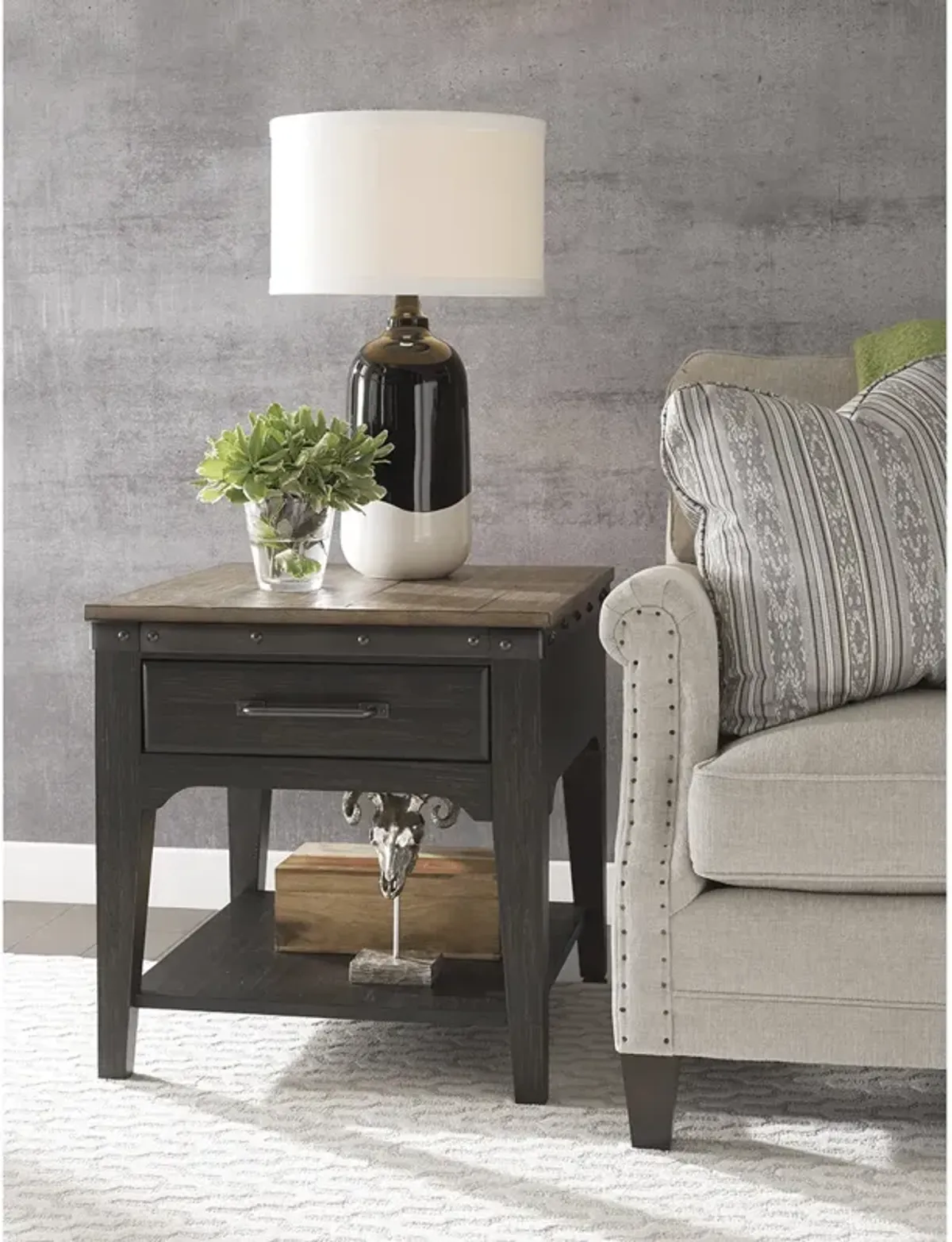 Plank Road Rectangle End Table - Charcoal