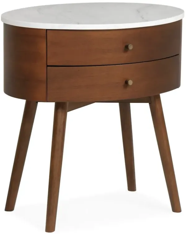 Mid Century Eliot Oval Nightstand with Stone Top