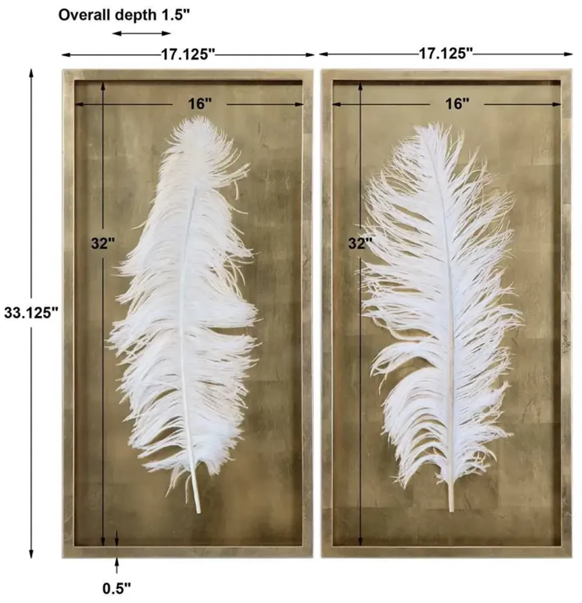 White Feathers Wall Art Shadow Box, Set of 2