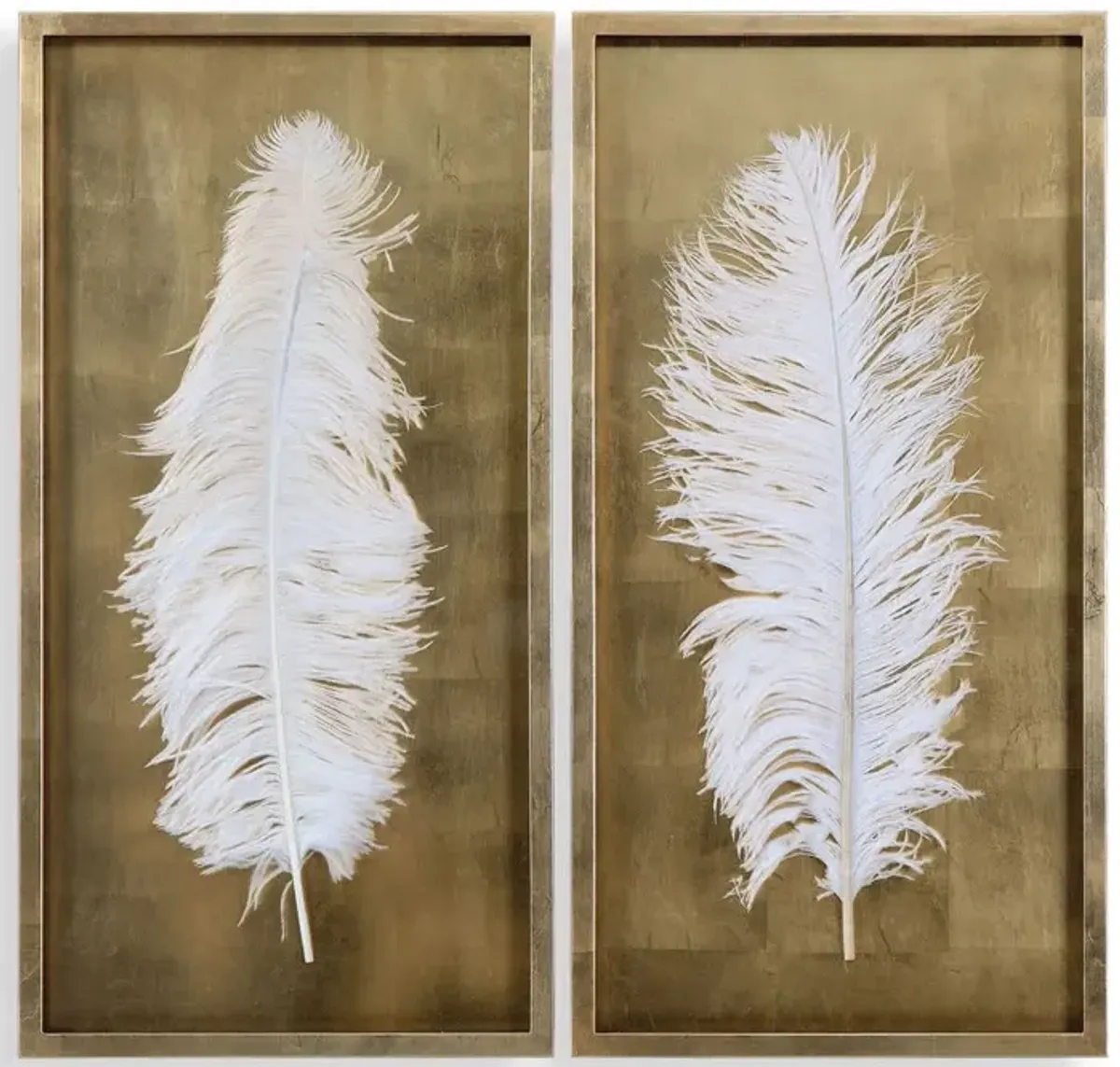 White Feathers Wall Art Shadow Box, Set of 2