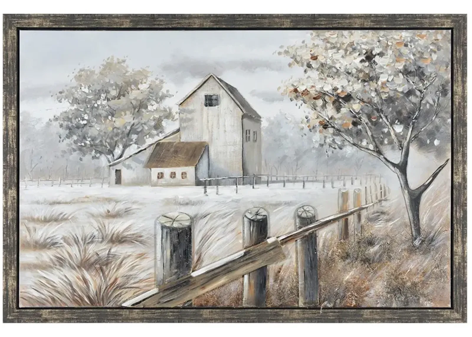 Fall Farm Handpainted Framed Canvas 59"W x 39"H