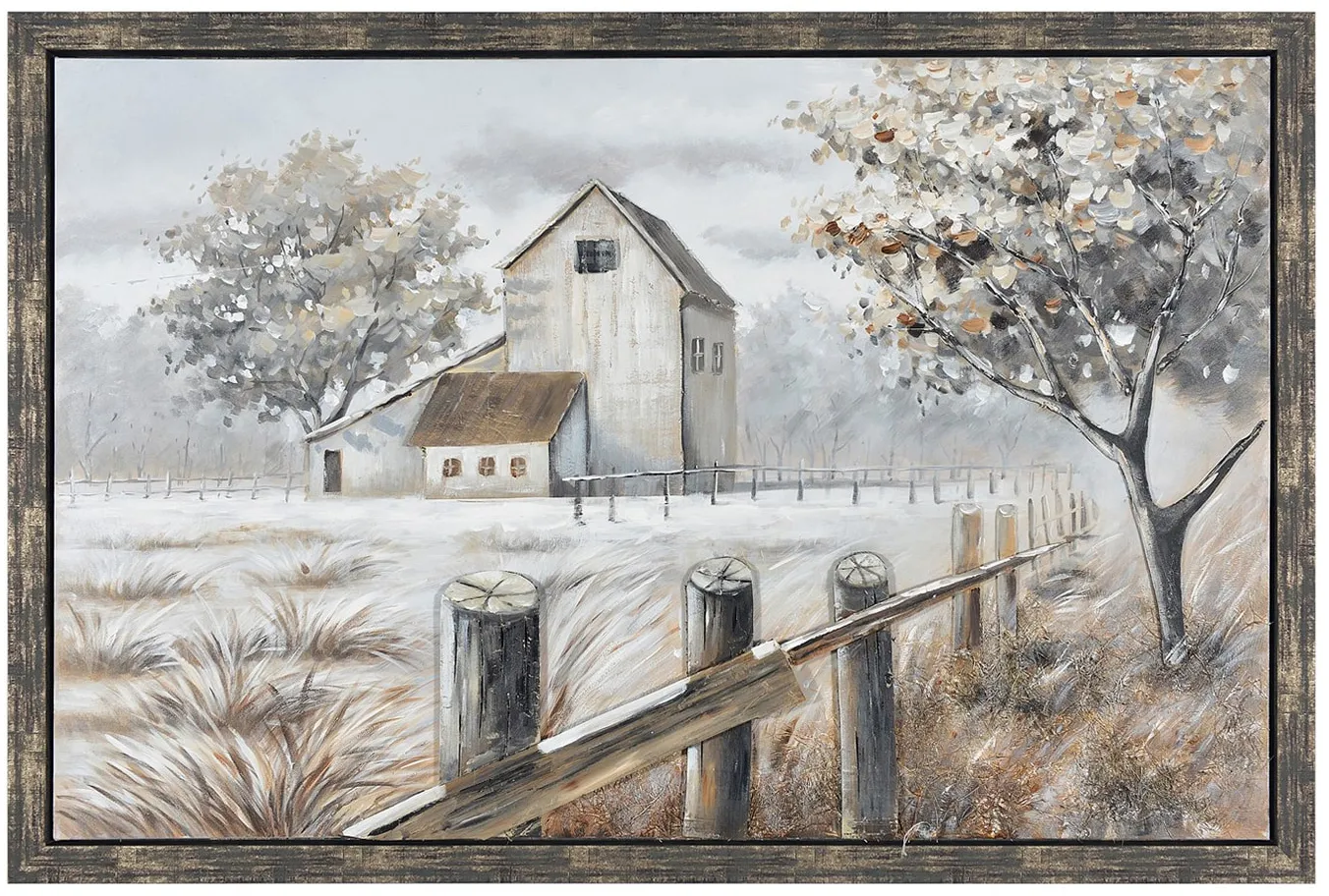 Fall Farm Handpainted Framed Canvas 59"W x 39"H