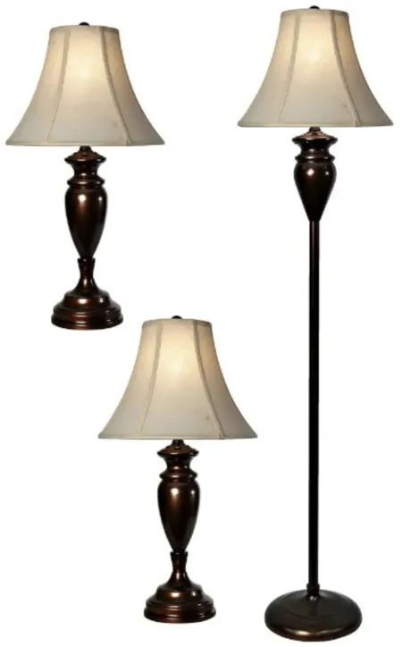 Set of 3 Urn Shaped Lamps -2 Table Lamps plus 1 Floor Lamp- 28/61"H