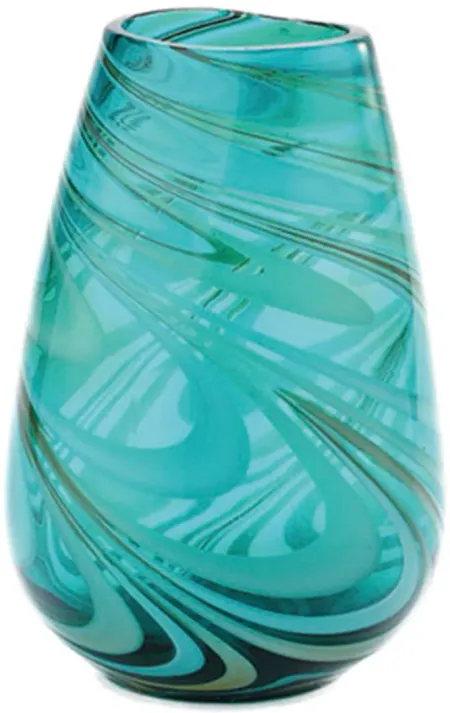 Green Swirl Glass Vase 7.5"W x 10.5"H