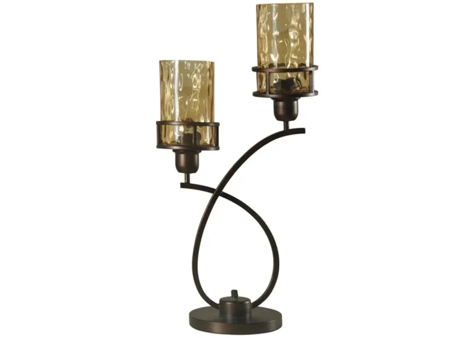 2-Lite Bronze and Smoke Glass Shade Table Lamp With Bulbs 26"H