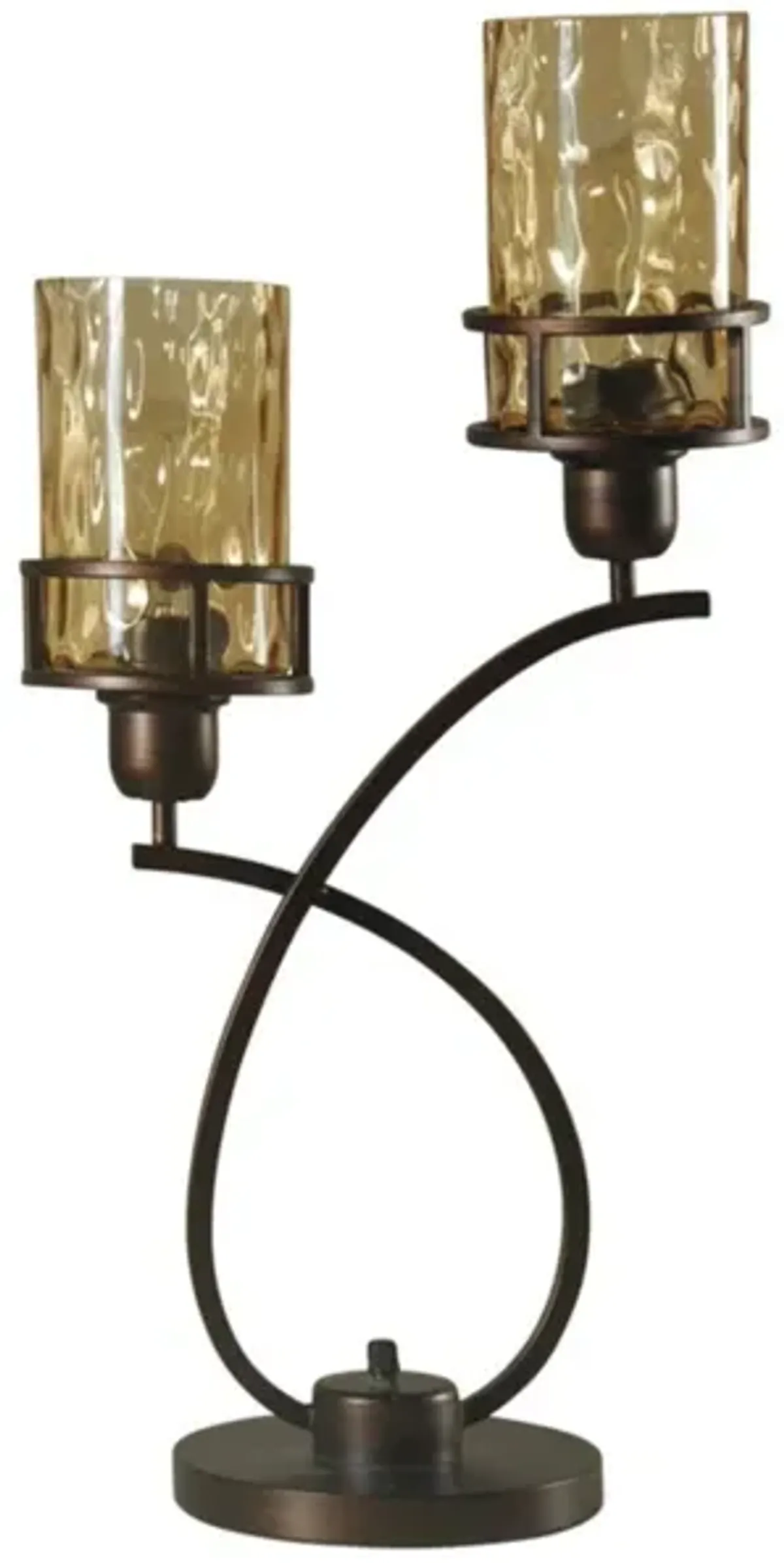 2-Lite Bronze and Smoke Glass Shade Table Lamp With Bulbs 26"H