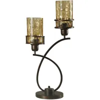 2-Lite Bronze and Smoke Glass Shade Table Lamp With Bulbs 26"H