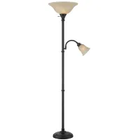 Bronze Metal With Cloud Glass Torchiere Lamp and Reading Light 72"H
