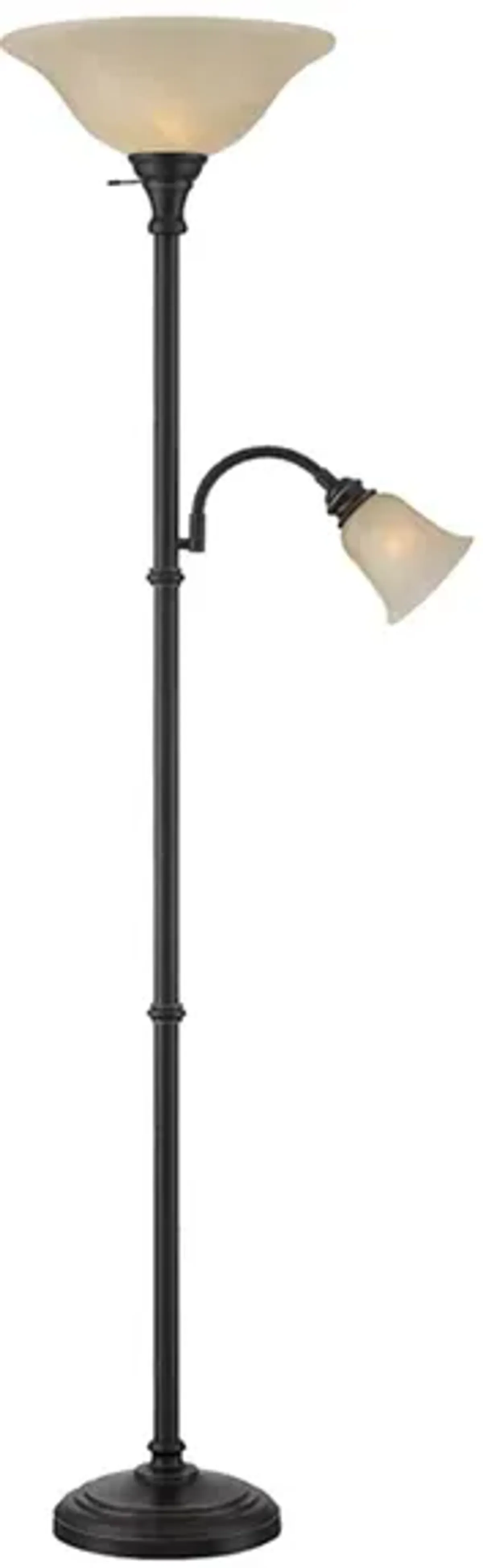 Bronze Metal With Cloud Glass Torchiere Lamp and Reading Light 72"H