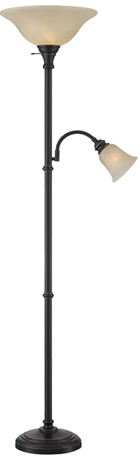 Bronze Metal With Cloud Glass Torchiere Lamp and Reading Light 72"H
