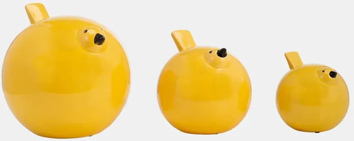 Set of 3 Yellow Ceramic Birds 8"W x 7.5"H