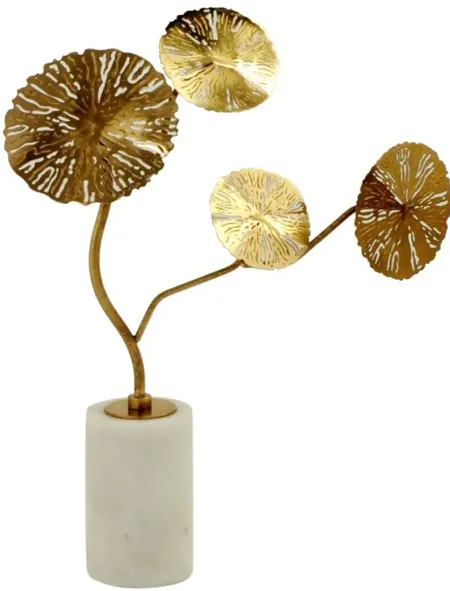 Small Gold Metal Finish Flower Sculpture 3"W x 12"H