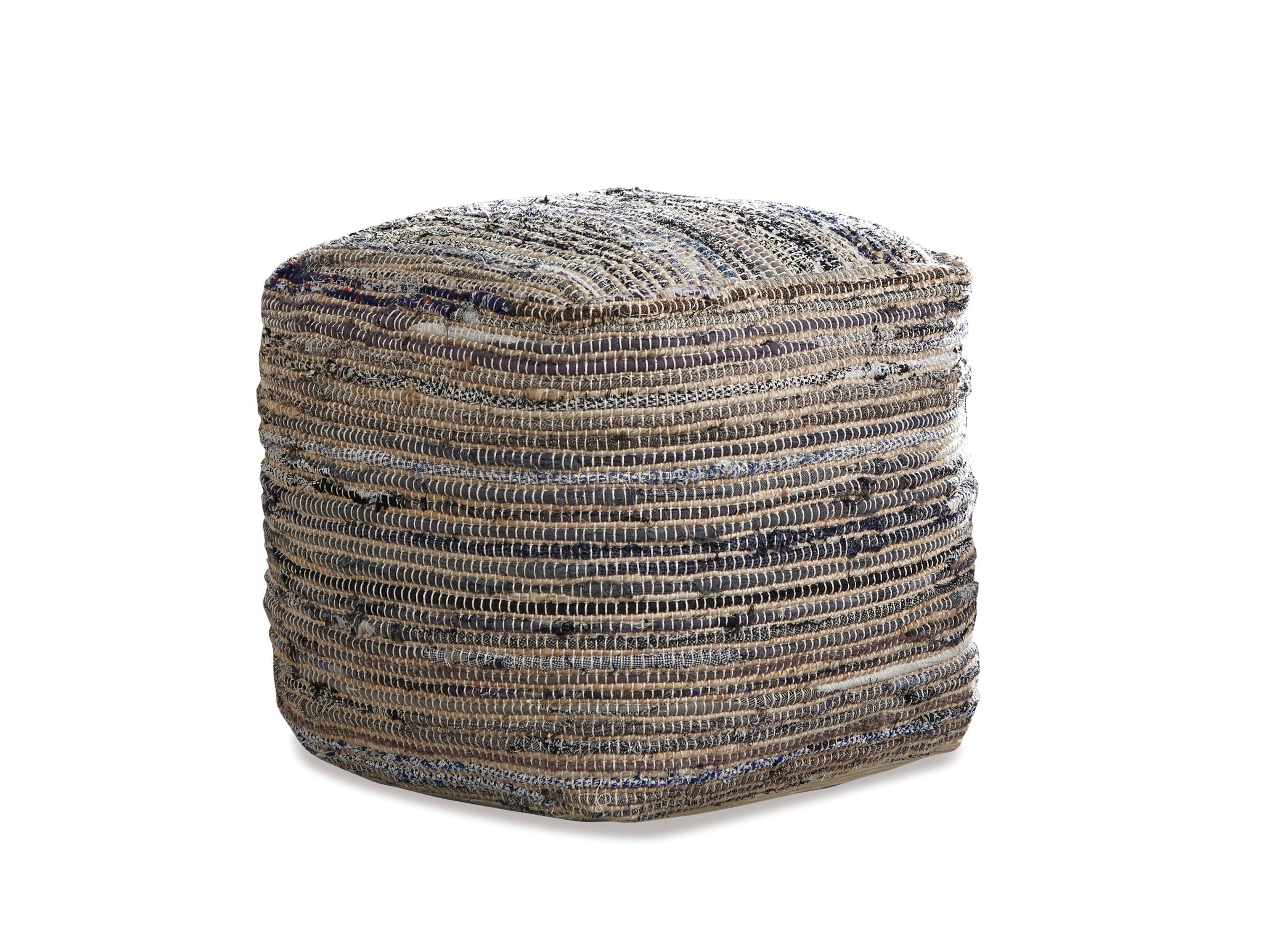 Blue and Tan Pouf 16"W x 16"H