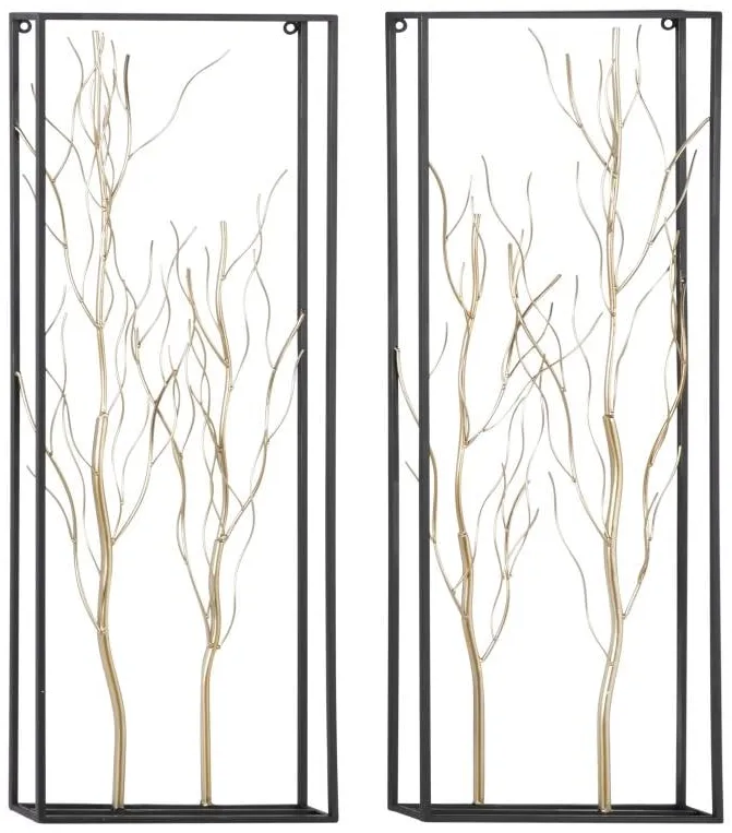 Set of 2 Gold Metal Branches Wall Décor 13"W x 36"H