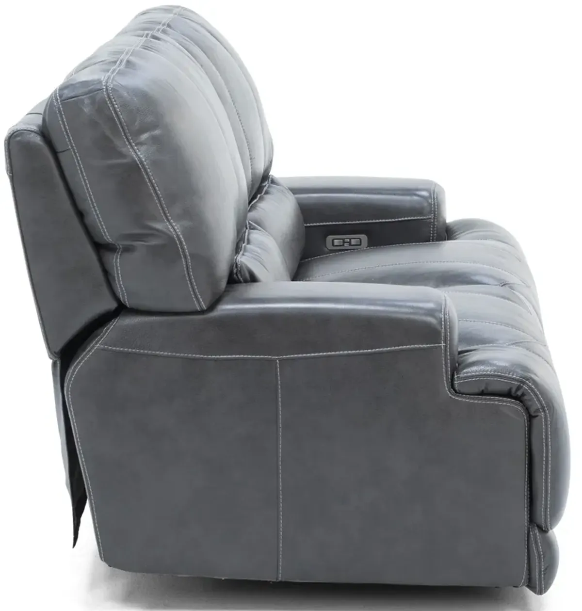 Placier Leather Power Headrest Reclining Loveseat in Charcoal