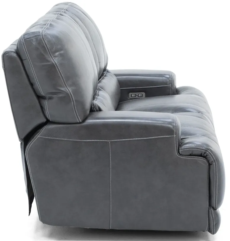 Placier Leather Power Headrest Reclining Loveseat in Charcoal