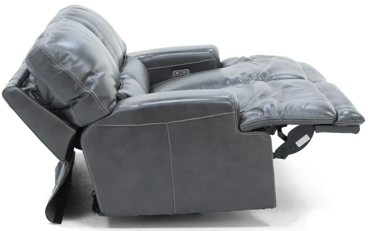 Placier Leather Power Headrest Reclining Loveseat in Charcoal