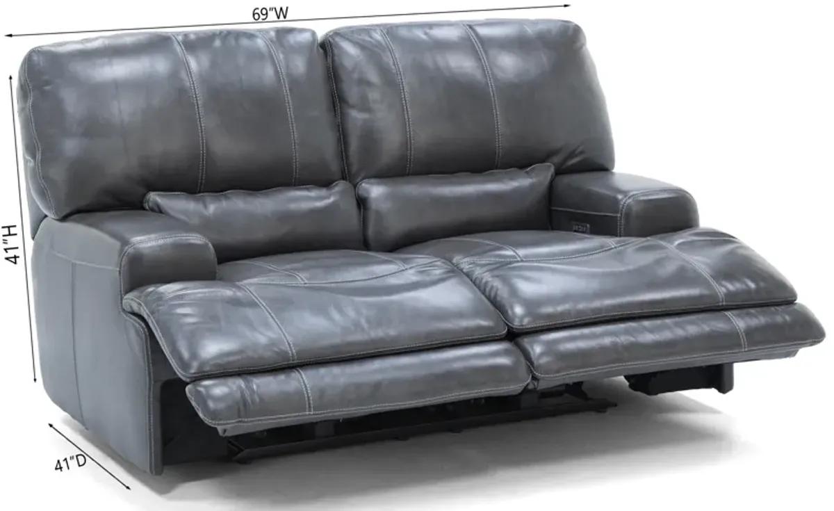 Placier Leather Power Headrest Reclining Loveseat in Charcoal