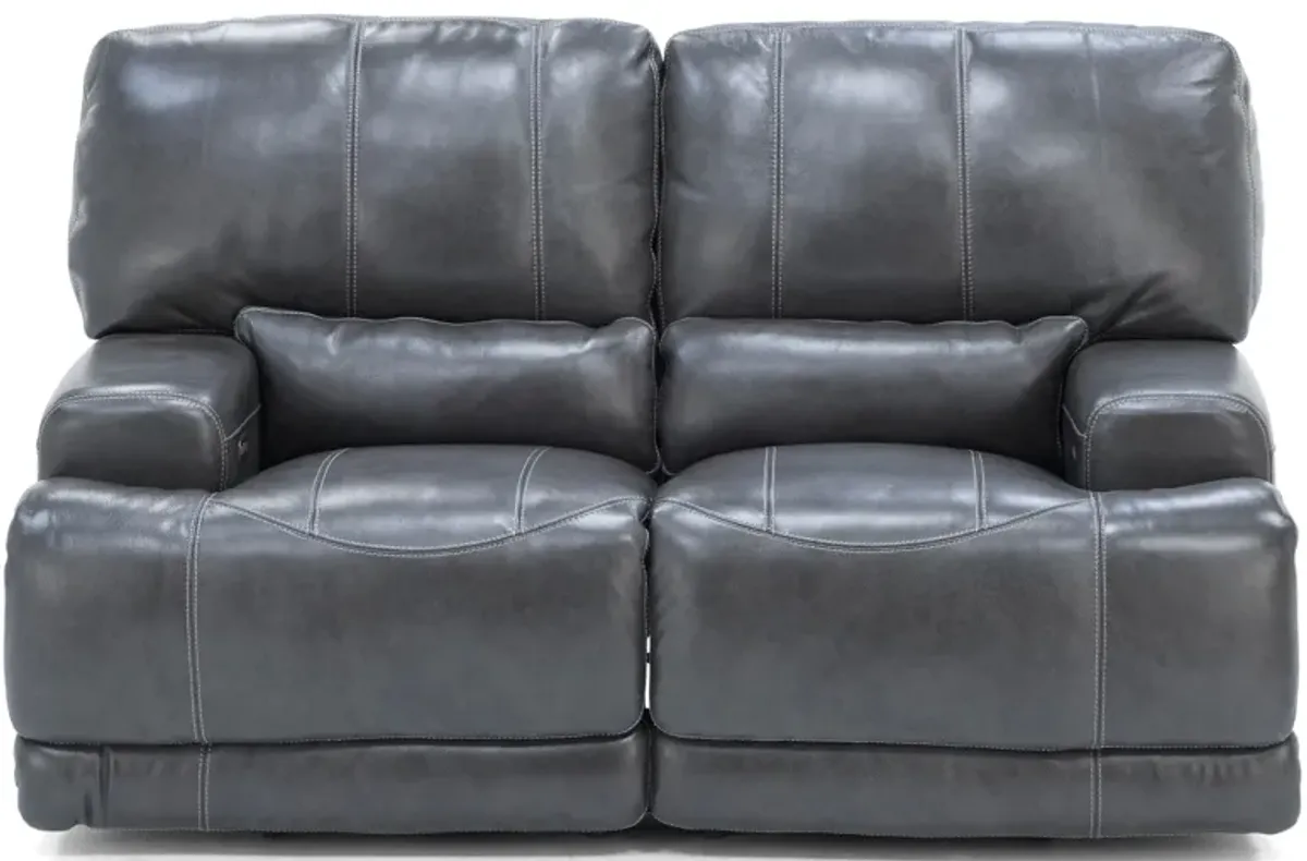 Placier Leather Power Headrest Reclining Loveseat in Charcoal