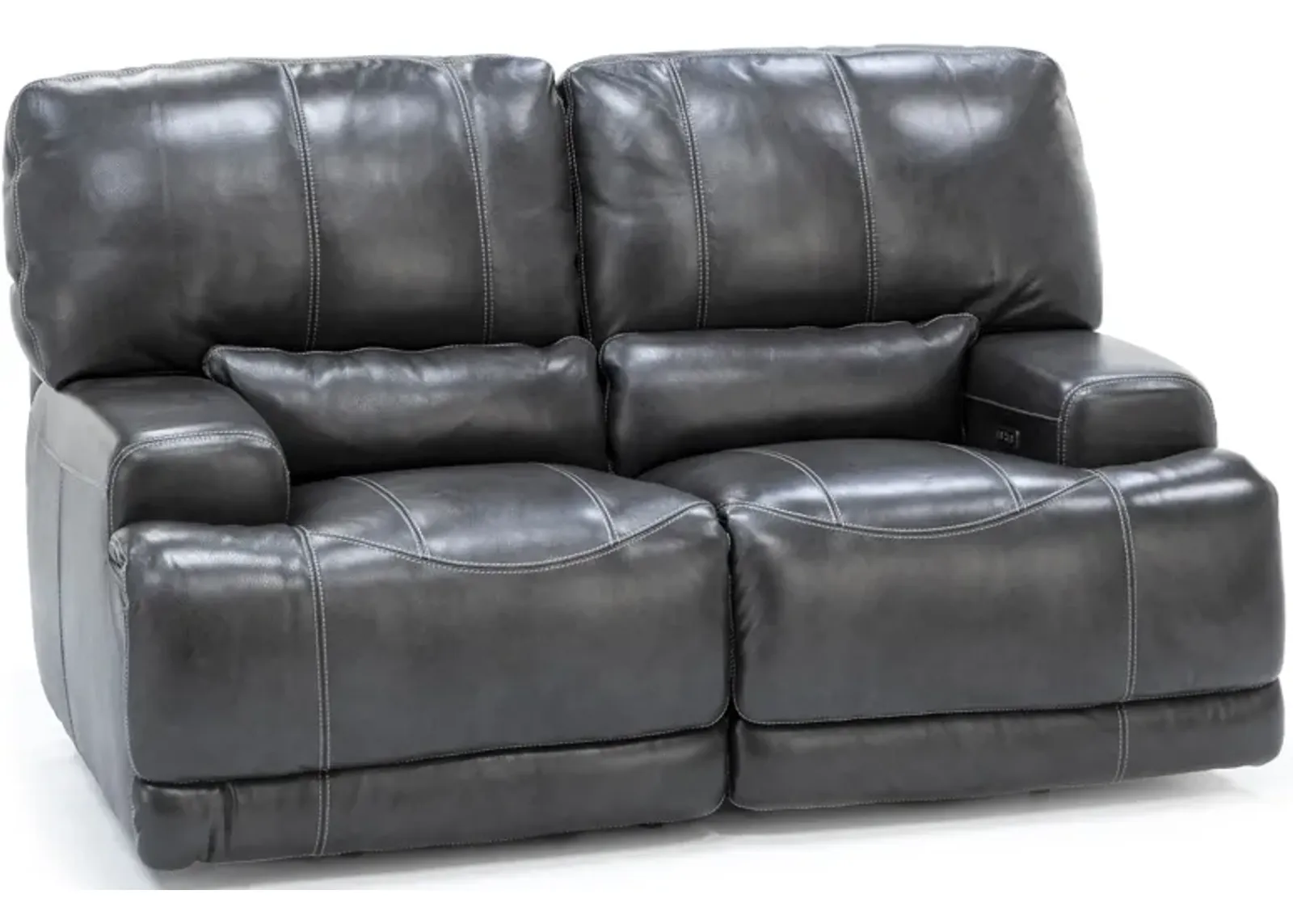 Placier Leather Power Headrest Reclining Loveseat in Charcoal