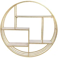 Gold Metal And Wood Wall Shelf 32" Round