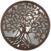 Wood Tree Decorative Wall Mirror 48" Round
