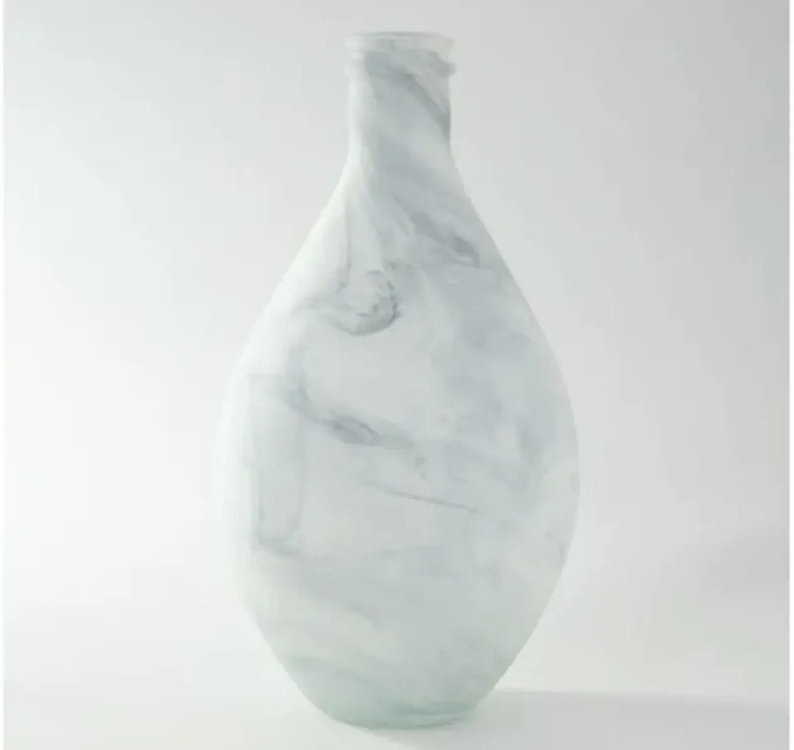 White and Grey Glass Marbled Vase 8"W x 14.5"H