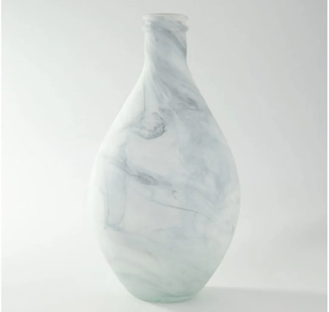 White and Grey Glass Marbled Vase 8"W x 14.5"H