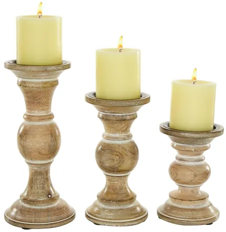 Set of 3 Natural Wood Candleholders 7/9/11"H