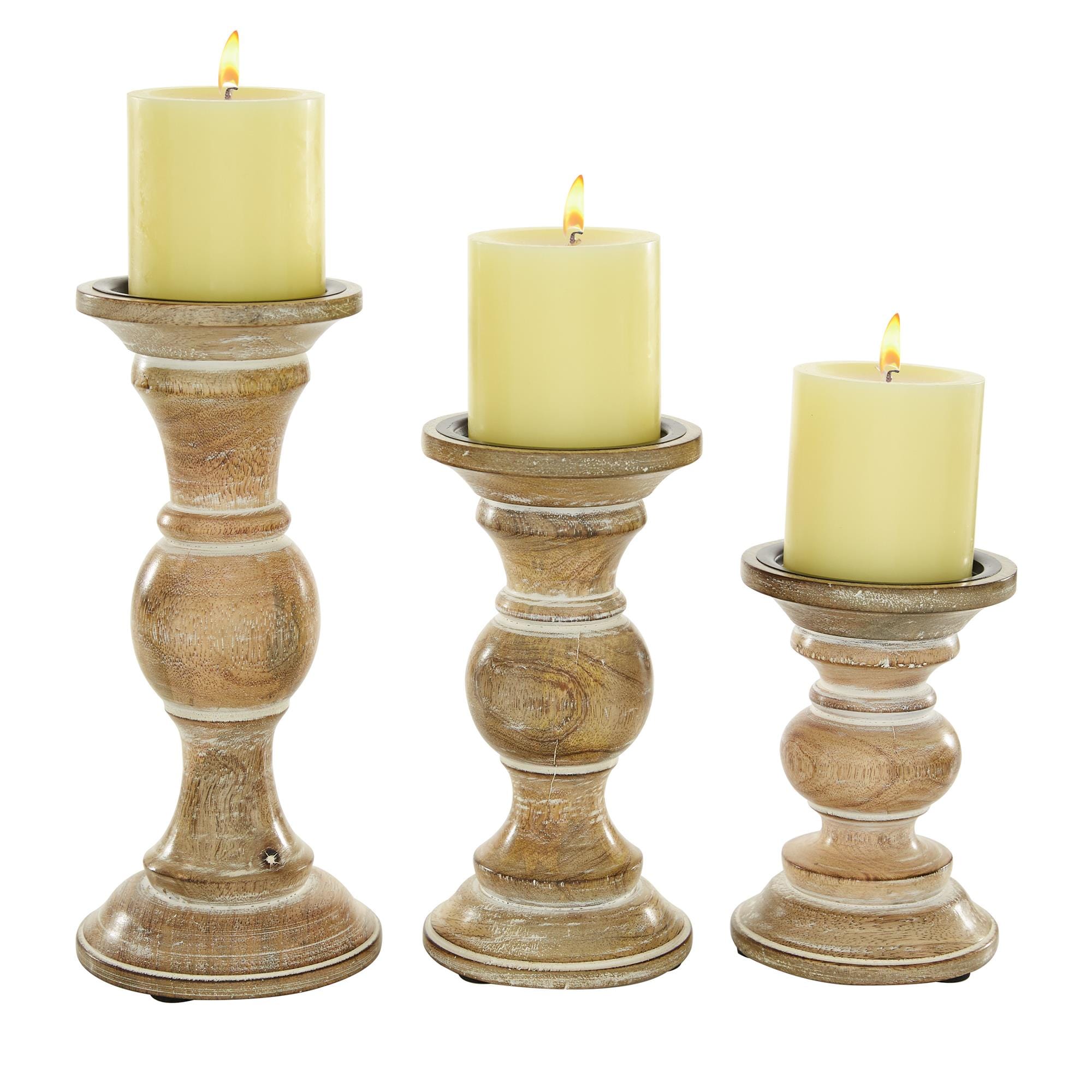 Set of 3 Natural Wood Candleholders 7/9/11"H