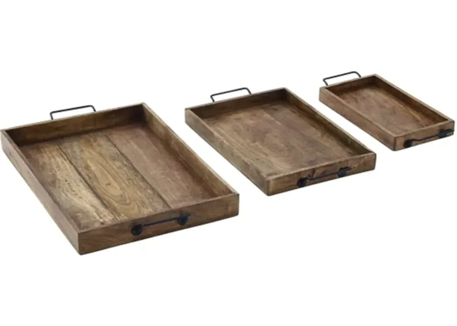 Set of 3 Wood and Metal Trays 17/20/24"