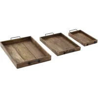 Set of 3 Wood and Metal Trays 17/20/24"