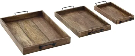 Set of 3 Wood and Metal Trays 17/20/24"