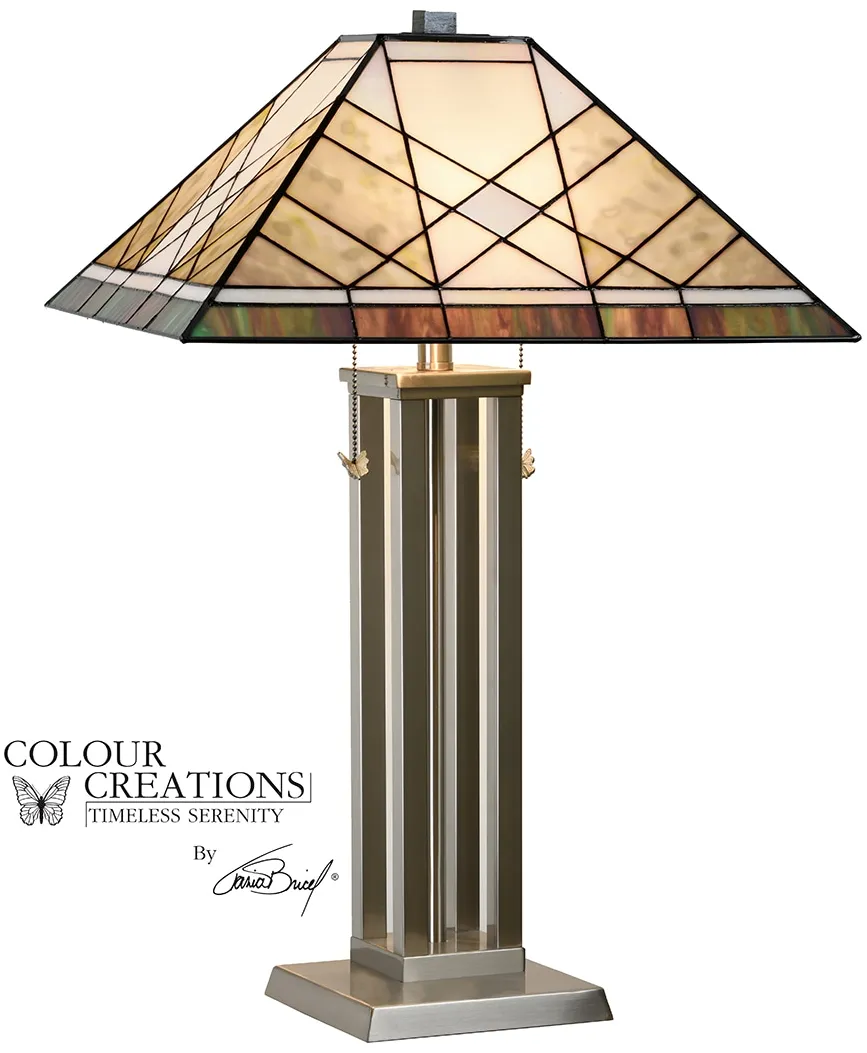 Grey and Cream With Dark Silver Base Tiffany-Style Glass Table Lamp 30"H