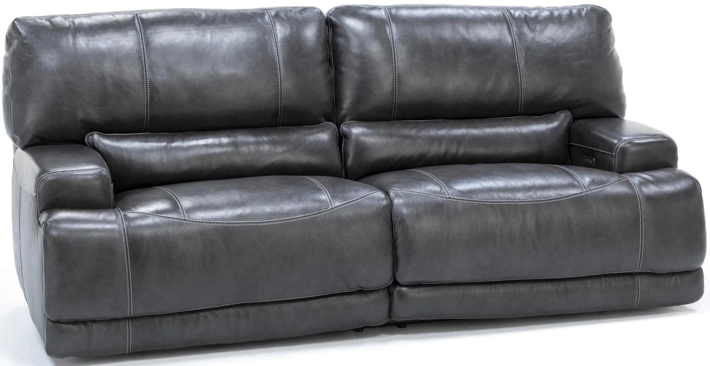 Placier Leather Power Headrest Reclining Sofa in Charcoal