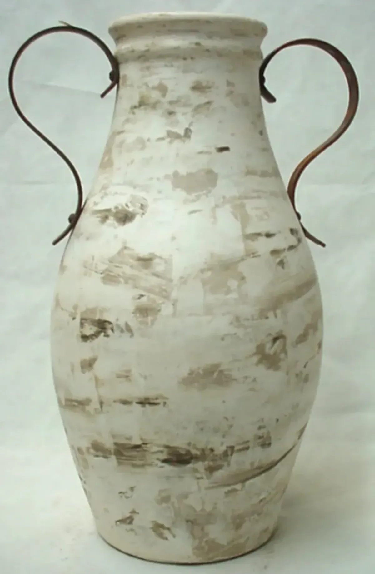 Large Brown and White Handled Ceramic Floor Vase 15"W x 37"H