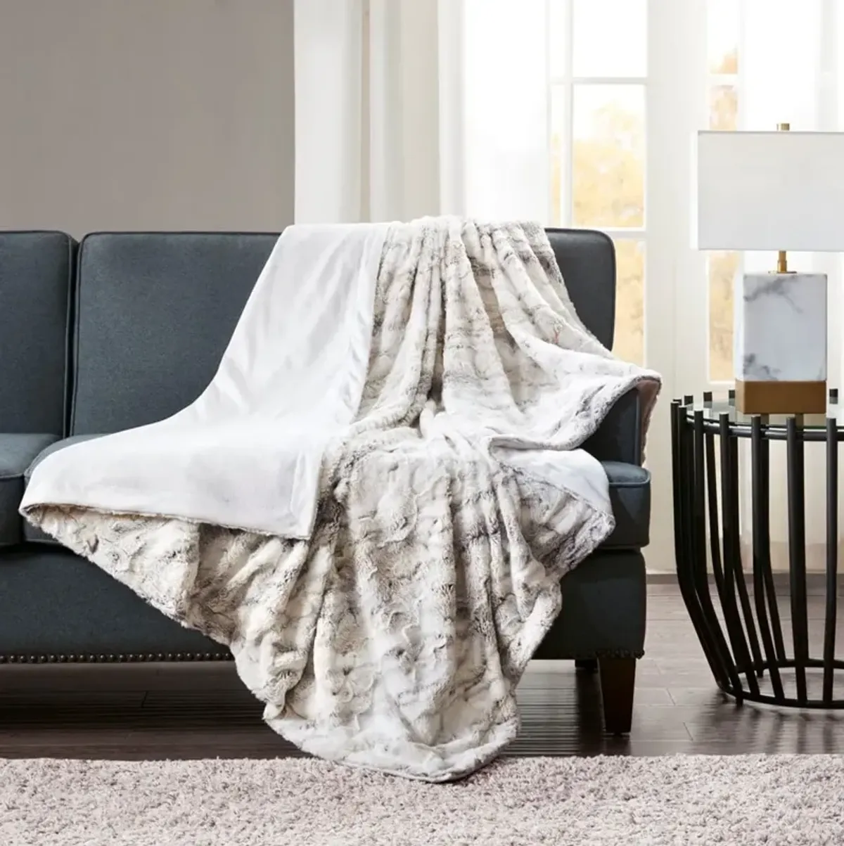 Natural Oversized Faux Fur Throw 60"W x 70"L