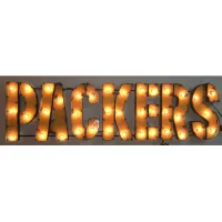 Gold Recycled Metal Packers Wall Décor With Bulbs 46"W x 13"H