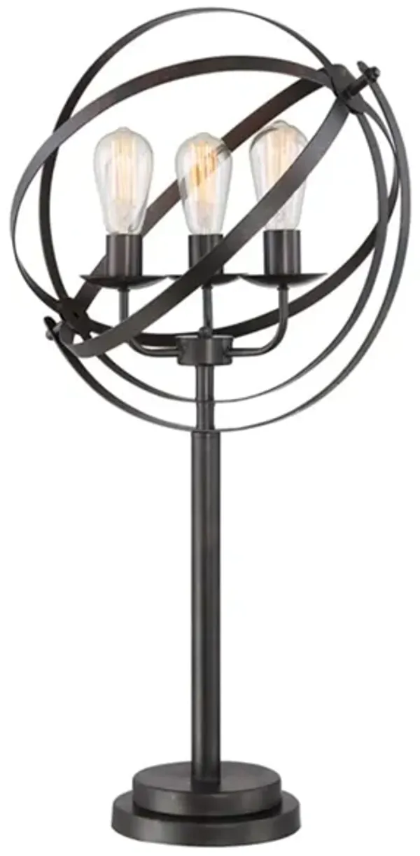 Black Metal Orb Shade Table Lamp With Vintage Bulbs 34"H