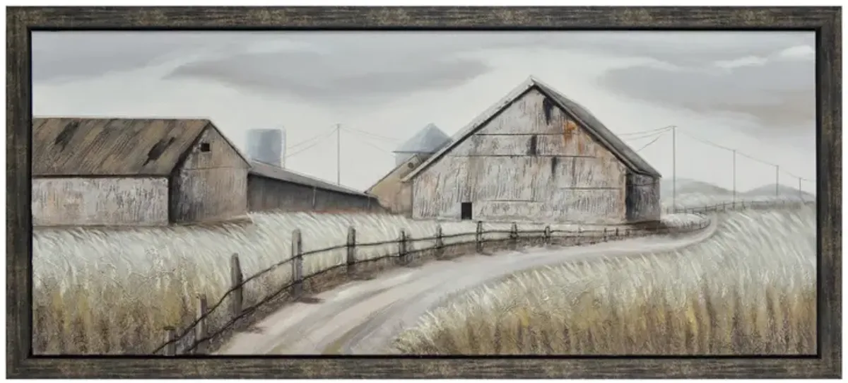 Old Farm Road Handpainted Framed Canvas 71"W x 32"H