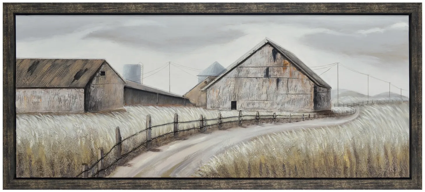 Old Farm Road Handpainted Framed Canvas 71"W x 32"H