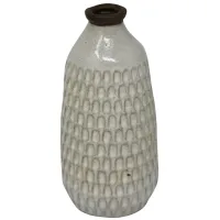 Ivory Ceramic Hammered Vase 4"W x 9"H