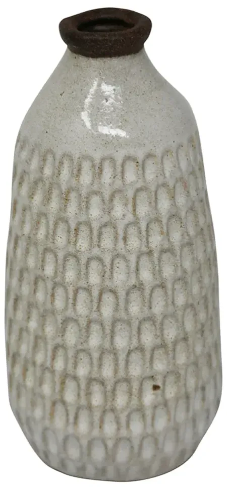 Ivory Ceramic Hammered Vase 4"W x 9"H