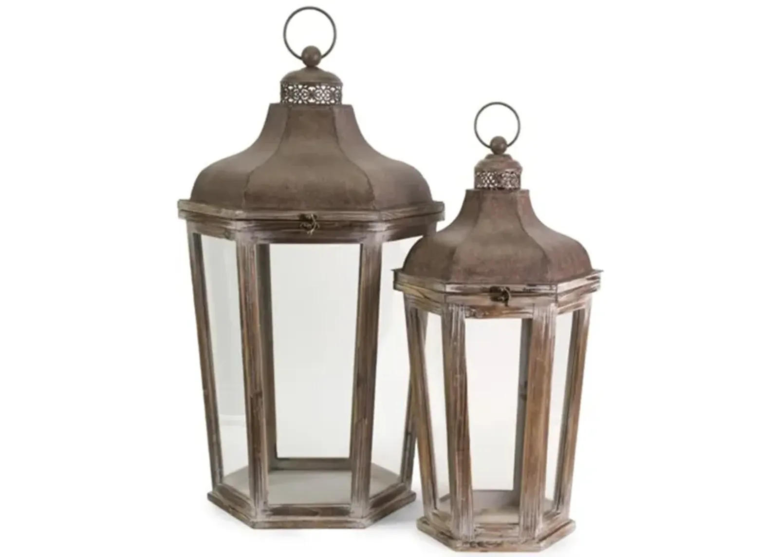 Set of 2 Antique Iron and Glass Lantern 28/32"H