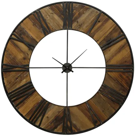 Wood & Metal Plank Wall Clock 47" Round